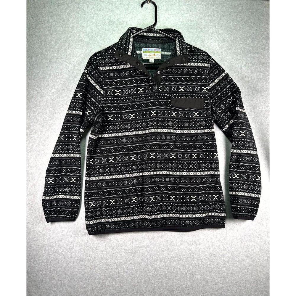 Jachs Fleece 1/4 Snap Pullover Women's Small Black Fair Isle Print Long Sleeve